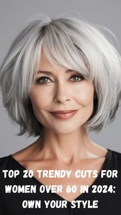 Embrace your style with these top 20 trendy cuts for women over 60 in 2024. From short and sassy pixie cuts to elegant bob styles, these haircuts are all about highlighting your confidence and personal flair. Whether you want something bold and daring or a more subtle, refined look, these trendy haircuts will help you feel empowered and stylish as you step into the new year. Wiglets For Short Hair, Bob For 60 Year Old, Medium Length Haircut For 60 Year Old Women, Haircut For Fine Thick Hair, Medium Bob Haircuts For Women With Bangs, Short And Sassy Haircuts Over 50, Med To Short Hair Styles, Short Hairstyle Women With Straight Hair, Hair Styles For Receding Hairline Women