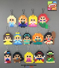 the pixel keychains have been made to look like video games characters