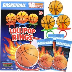 the basketball ring is in front of three balls and two rings on top of each other