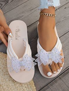 European And American Women Slides, Casual Slippers For Beach And Home With Butterfly And Flower Design | SHEIN USA White Summer Flip Flops For Vacation, White Flip Flops For Beach Vacation, White Summer Flip Flops For Beach Season, White Flat Flip Flops For The Beach, White Flat Flip Flops For Beach, White Flip Flops For Beach Season Parties, White Flip Flops For Spring Vacation, White Flip Flops For Vacation And Spring, Cute White Flip Flops For Spring