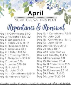 an image of the bible's repentance and renewal calendar with flowers on it