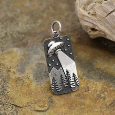 Sterling Silver UFO in the Trees Charm Pendant 26 x 10 mm. Jump ring is included.  WILL BE READY TO SHIP BY FEBRUARY 1, 2023 Flying Saucer, Round Box, Cute Charms, Recycled Sterling Silver, Box Chain, Sterling Silver Charm, Outer Space, Clay Jewelry, Silver Charms