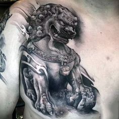 Chinese Lion Tattoo, Japanese Foo Dog, Foo Dog Tattoo Design, Foo Dog Tattoo, Foo Dog Statue, Statue Tattoo, Traditional Japanese Tattoos, Japanese Sleeve Tattoos