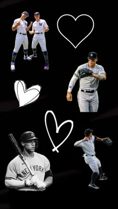 some baseball players with heart shaped stickers on them