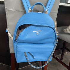 Brand New Michael Kors Backpack Purse. No Stains Or Marks. Gold, Removable Chain, 2 Outside Pockets And 3 Inside Pockets. Adjustable Shoulder Straps. Blue Travel Bag With Chain Strap, Designer Blue Bag With Chain Strap, Pastel Backpack, Hippie Backpack, Navy Backpack, Herschel Backpack, Sequin Backpack, Vegan Leather Backpack, Mini Backpack Purse