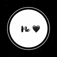 a black and white circle with the word me in it's center, surrounded by two hearts