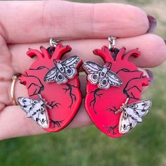 "Made from lightweight acrylic with hand painted details. Attached to your choice of earring post. Measure 1.5\" tall" Moth Earrings, Weird Jewelry, Clay Jewelry Diy, Jewelry Boards, Earring Post, Funky Jewelry, Really Cute Outfits, Fun Earrings, Diy Earrings