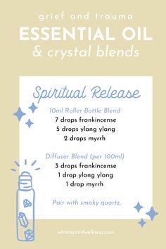 Crystals & Essential Oils for Grief & Trauma - Whimsy + Wellness Crystals And Essential Oils, Spiritual Essentials, Spa Essential Oils, Crystal Roller, Voodoo Magic, Roller Blends, Roller Bottle Blends