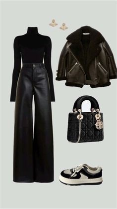 Lederhosen Outfit, 00s Mode, Stile Hijab, Mode Zara, Chique Outfits, Winter Fashion Outfits Casual, Black Leather Pants