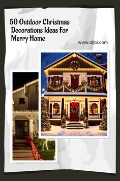 the front and back cover of a house with christmas lights on it, and an image of