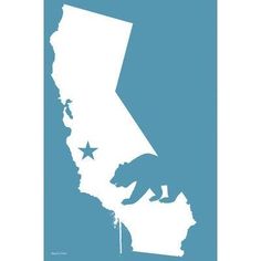 the california state is shown in blue and white with stars on it, as well as an image of a bear