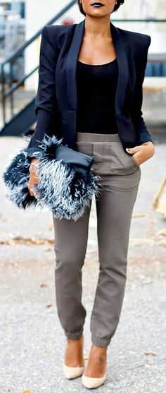 Casual Office Attire, Mode Casual, Outfit Trends, Professional Attire, Business Outfit, Blazer Outfits, Grey Pants