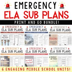 the emergency ela sub plans and printable worksheet for students to use