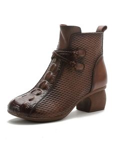 Crocodile Pattern Comfy Retro Chunky Boots — Obiono Leather Ankle Boots With Crocodile Pattern, Winter Leather Boots With Crocodile Pattern, Casual Leather Boots With Crocodile Pattern, Brown Crocodile Pattern Boots For Fall, Facebook Features, Crocodile Pattern, Chunky Boots, Boots For Sale, Chunky Heel