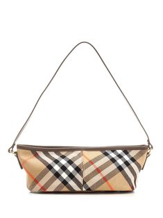 "Check" mini bag from Burberry, in cotton twill with Burberry Check in jacquard and coordinated interior. Leather shoulder strap, one internal card slot, zip closure. Burberry Shoulder Bag, Beige Handbags, Embroidered Canvas, Best Wallet, Woman Bags Handbags, Burberry Handbags, Burberry Women, Mini Handbags, Wallet Bag