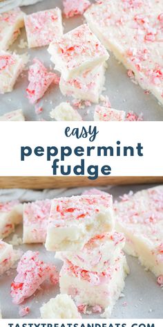 easy peppermint fudge recipe with text overlay