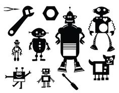 the silhouettes of different robots and their tools