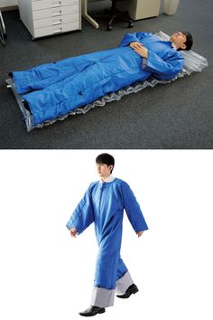 A wearable sleeping bag-like suit that's attached to an inflatable air mattress so you can snooze off wherever you wish. Bag Art, Air Mattress, Mattress, Character Art, Sleep, Photography, Art