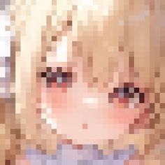 the face of a blonde haired woman with blue eyes and brown hair is shown in this pixelated image