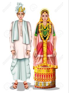 Manipuri Traditional Dress Sketch, India Illustration, Bride Fashion Illustration, Bride And Groom Cartoon, Wedding Couple Cartoon, Wedding Dress Illustrations, Fashion Illustration Tutorial, Fashion Illustrations Techniques