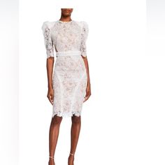 Stunning Lace Dress Great For Any Special Occasion . Occasion Such As Bridal Shower, Wedding, Bar Mitzvah And So On. In Mint Condition Worn Only Couple Hours . Dry Cleaned For Your Purchase . Size 10 Fits Little Bigger I’m Size 12/14 And Fit Me Perfect. Elegant Mini Lace Wedding Dress, Knee-length Wedding Mini Dress With Lace Trim, White Lace Trim Midi Dress For Wedding, White Midi Dress With Lace Sleeves For Evening, Fitted White Lace Dress With Lace Sleeves, Feminine Fitted Midi Dress With Lace Sleeves, White Mini Dress With Lace Sleeves For Wedding, White Lace Mini Dress For Wedding Guest, Fitted Midi Dress With Lace Sleeves For Wedding Guest