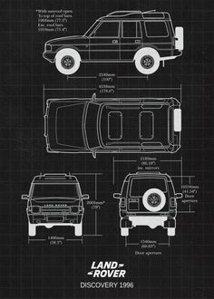 the land rover discovery vehicle is shown in black and white, as well as an image of