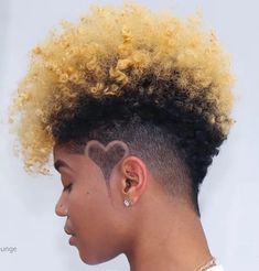 Side Shaved Hairstyle with Heart Shape Design Shaved Hairstyles For Black Women, Natural Tapered Cut, Beautiful Crowns, Shaved Hairstyles, Women Haircuts