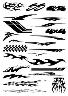 a set of different black and white designs for the design of tattoos or body art