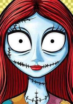 a cartoon girl with red hair and makeup is wearing a skeleton face paint on her face