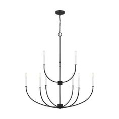 a black chandelier with white candles hanging from the bottom and one light on top