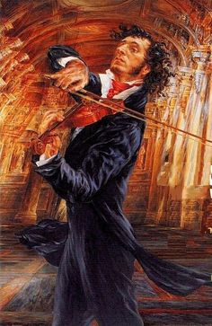 a painting of a man playing the violin