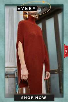 Asymmetrical Knit Turtleneck Sweaterdress Elegant Long Knitted Sweater, Knit Dresses For Layering, Chic Sleeveless Sweater Dress For Fall, Knit Stretch Sweater Dress For Layering, Fall High Neck Solid Color Sweater Dress, Fall High Neck Stretch Sweater Dress, Stretch High Neck Sweater Dress For Fall, Fall Stretch High Neck Sweater Dress, Elegant Oversized High Neck Sweater