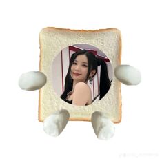 an image of a woman with long hair on a slice of bread that has been cut in half