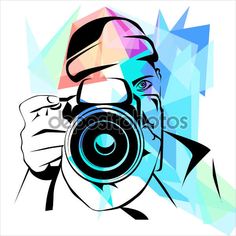 a man with a camera in his hand and an abstract background stock photo - 5497