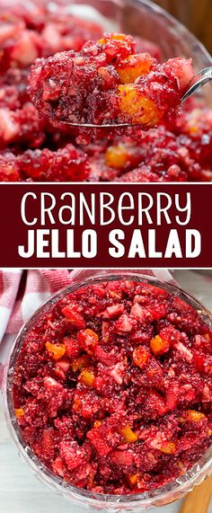 cranberry jello salad in a glass bowl