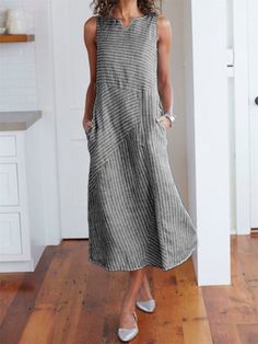 Daily Dresses, Cotton Stripe Dresses, Striped Dresses, Dresses Cotton, Sundress Casual, Dresses Holiday, Neck Women, Round Neck Dresses, Crewneck Dress