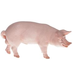 a pink pig figurine on a white background with clippings to the side