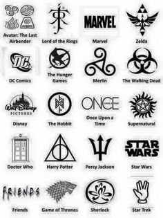 the harry potter symbols are shown in black and white, as well as some other things