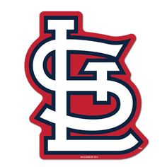 the st louis logo is shown in red, white and blue on a white background