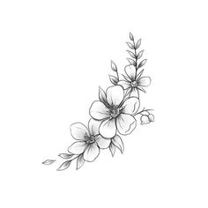 a black and white drawing of flowers on a white background