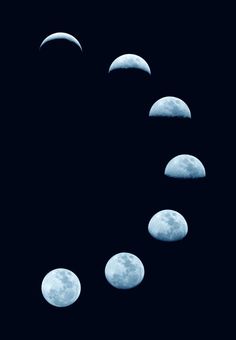 five phases of the moon are shown in this image