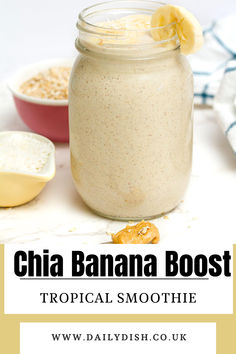 Chia Banana Boost Tropical Smoothie Tropical Smoothie Chia Banana Boost, Peanut Paradise Tropical Smoothie, Chia Banana Boost Smoothie, Smoothie At Home, Raspberry Muffin Recipes, Banana Oat Smoothie