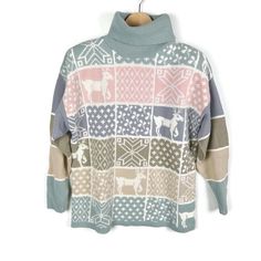 Vintage 80s / 1980s Norton Mcnaughton Turtleneck Pullover Knit Sweater Top Size: Women’s Large Color: Muted Pastel Rainbow Ft Pink Purple Blue Green Etc Excellent Pre-Owned Vintage Condition - Appears To Be Unworn - Like New! This Is A True Unicorn Of Retro Vintage Winter Sweaters! So In Love W The Amazing Colors And Fabulous Nordic Pattern! Pls See Pics For Approximate Flat Lay Measurements Colors May Vary Slightly Due To Lighting And Device Used To View The Item~~ I Love Offers! I Never Declin 80s Turtleneck, Rachel Pohl, Floral Turtleneck, Nordic Winter, Sweaters Vintage, Turtleneck Tunic Sweater, Inspired Clothes, Grandma Fashion, Velvet Sweater