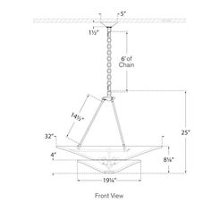 a drawing of a hanging light fixture with measurements