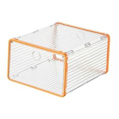 an orange and white plastic box with handles