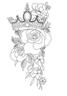 a drawing of a crown with flowers on it