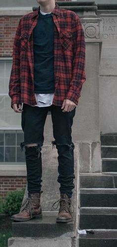 Flannel Outfits Men, Flannel Outfits, Mens Boots Fashion, Men Fashion Casual Outfits, Streetwear Men Outfits, Outfits Men