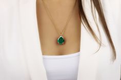 "A timeless Malachite stone necklace that will give a luscious elegance to your look. Beautifully complement your look for every season with this gold pendant necklace. Fine jewelry for women you can add to your collection or wrap as a present. ♥ Gemstone Type - Malachite ♥ Gemstone Size - 16x20mm ♥ Gemstone Cut - Pear - More options available in the drop down menu ♥ Metal Type (Main Photo) - 14k Gold Filled - More options available in the drop down menu ♥ Length (Model Photo) - 45cm/18\" - Avai Gemstone Teardrop Pendant Necklace For Party, Teardrop Gemstone Pendant Necklace For Party, Teardrop Pendant Gemstone Necklace For Party, Elegant Green Pendant Chain Necklace, Elegant Gold Teardrop Pendant Emerald Necklace, Elegant Green Pendant Drop Necklace, Long Gold Necklace, Pear Pendant, Malachite Necklace