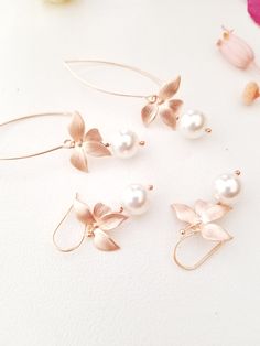 Rose Gold Pearl Earrings, Pearl Gold earrings, flower girl Earrings, Bridesmaid Gift, personalized unique first mother's day gift for mom Pearl Gold Earrings, Rough Gemstone Jewelry, Orchid Earrings, Rose Gold Pearl, Ivory Earrings, Earrings Bridesmaid, Wedding Rings Rose Gold, Earrings Flower, Gold Pearl Earrings