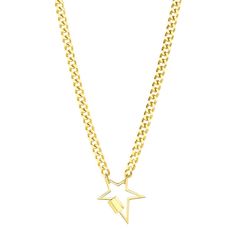 Make a bold statement with the You're the Star necklace. This elegant yet edgy piece features a five-pointed star design that can elevate any outfit. The star pendant hangs on a delicate 18-inch chain, which is the perfect length to wear alone or layer with other necklaces. Crafted from 18K gold plated over stainless steel, this necklace is not only beautiful but also durable. The water and tarnish-resistant coating ensures that this necklace will remain a staple in your jewelry collection for y Trendy Star-shaped Charm Necklace With Adjustable Chain, Trendy Star Charm Necklace With Adjustable Chain, Trendy Star Charm Necklaces, Edgy Star Charm Jewelry As A Gift, Edgy Star-shaped Jewelry With Star Charm, Trendy Star-shaped Chain Necklace With Adjustable Chain, Five Pointed Star, Star Design, Star Pendant